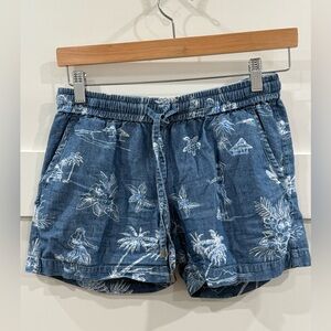 Tommy Bahama Chambray Blue Hula Hawaiian Tropical Drawstring Shorts  Sz XXS